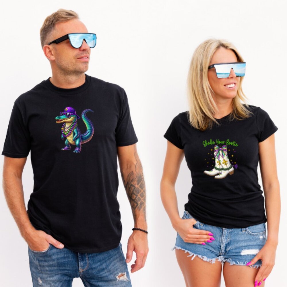 Mardi Gras Gator Tee (Black) New